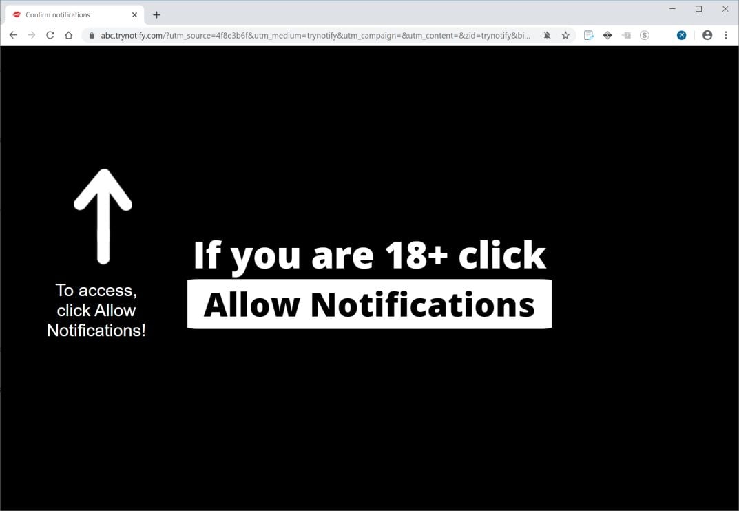 Image: Chrome browser is redirected to Trynotify.com