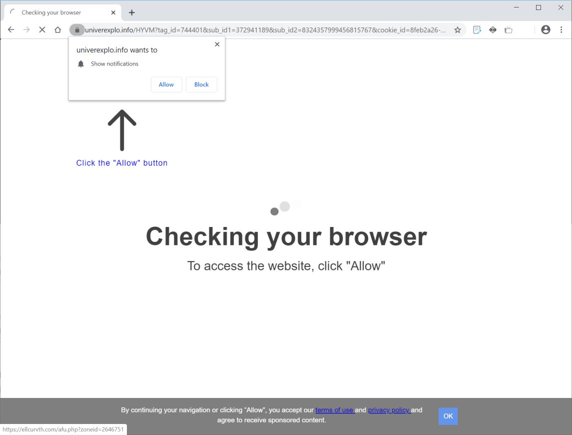 Image: Chrome browser is redirected to Univerexplo.info