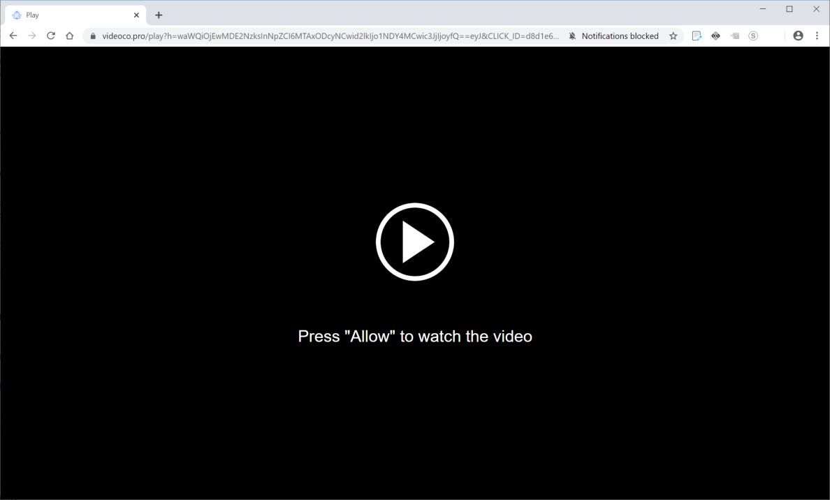 Image: Chrome browser is redirected to Videoco.pro