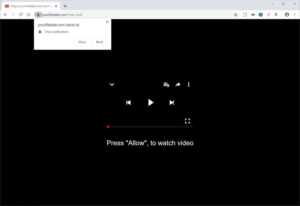 Image: Chrome browser is redirected to Yourlifedate.com