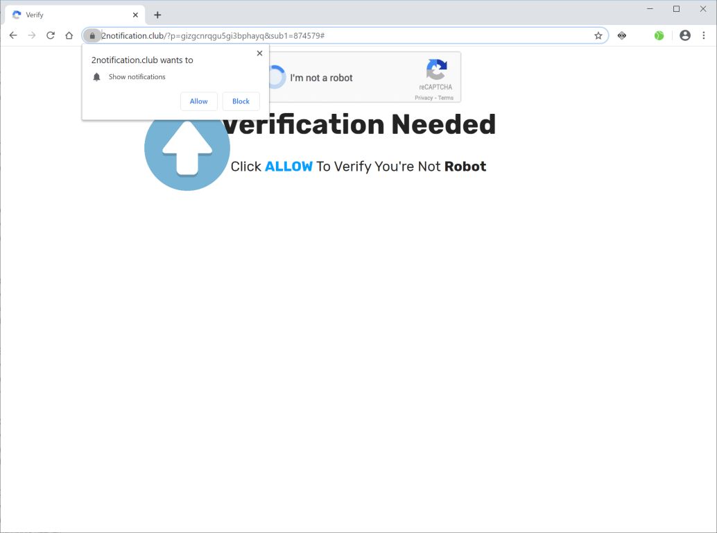 Image: Chrome browser is redirected to 2notification.club