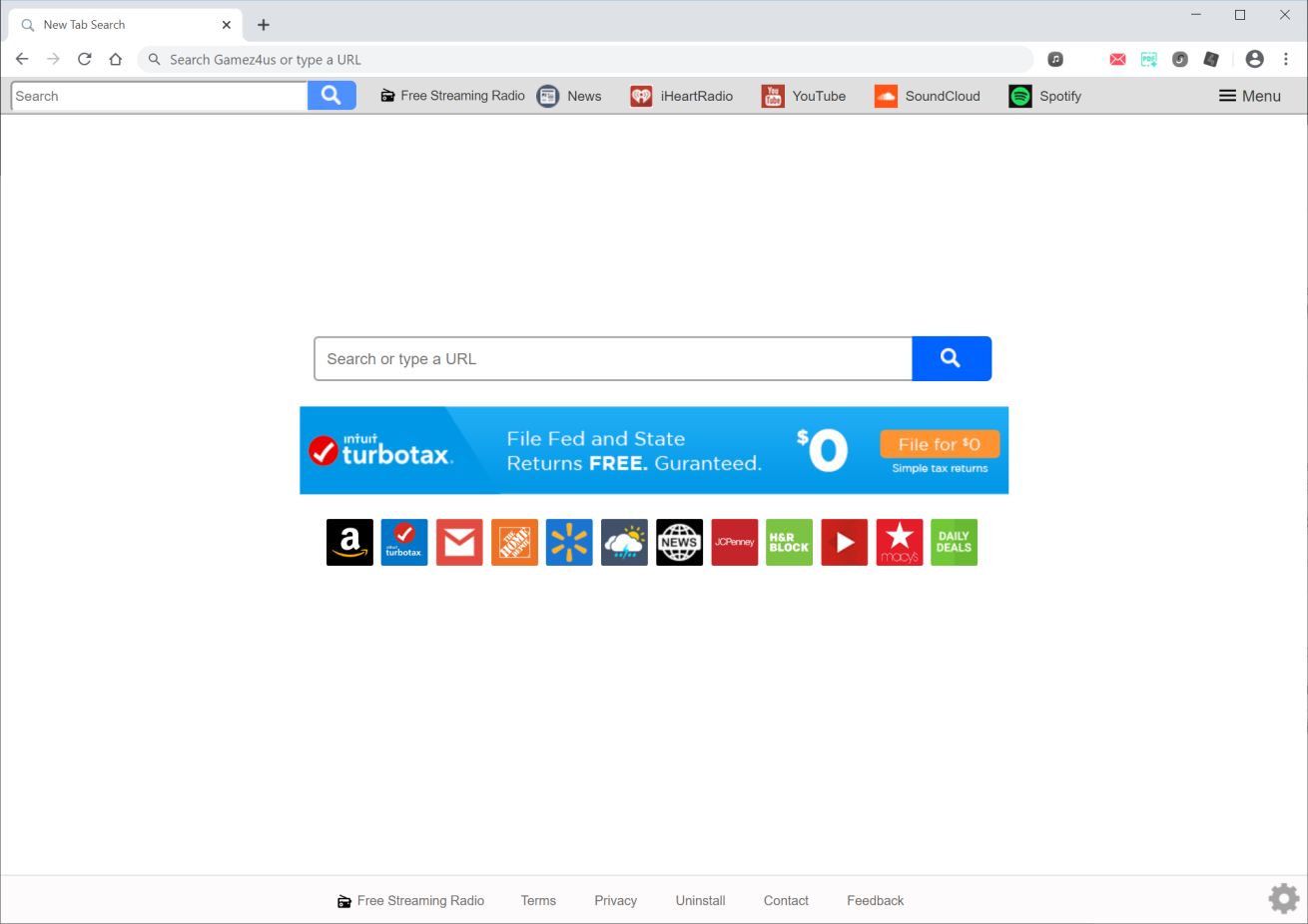 Image: Chrome browser is redirected to Free Streaming Radio Now