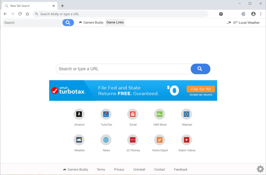 Image: Chrome browser is redirected to Gamers Buddy