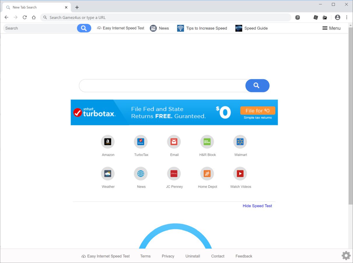 Image: Chrome browser is redirected to Easy Internet Speed Test