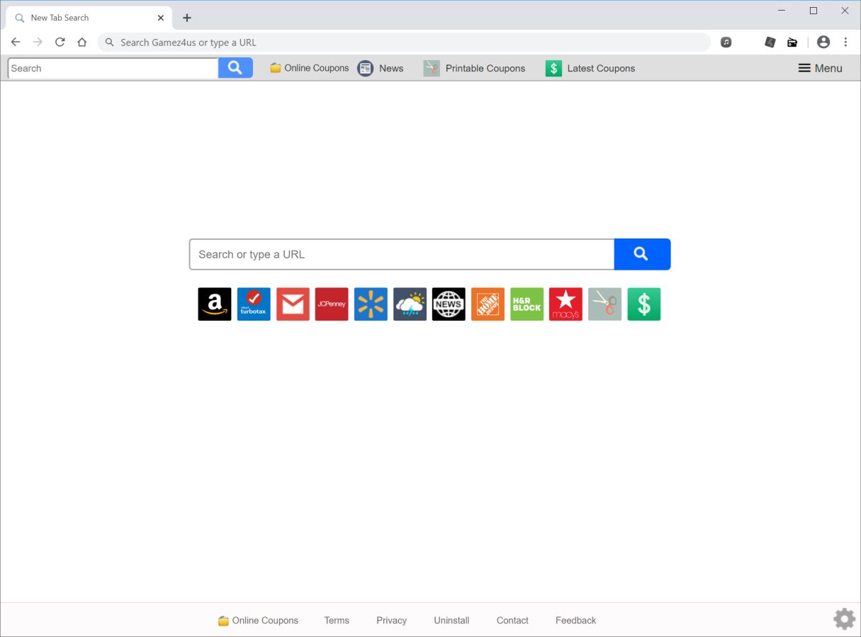 Image: Chrome browser is redirected to search.onlinecouponnewtab.com