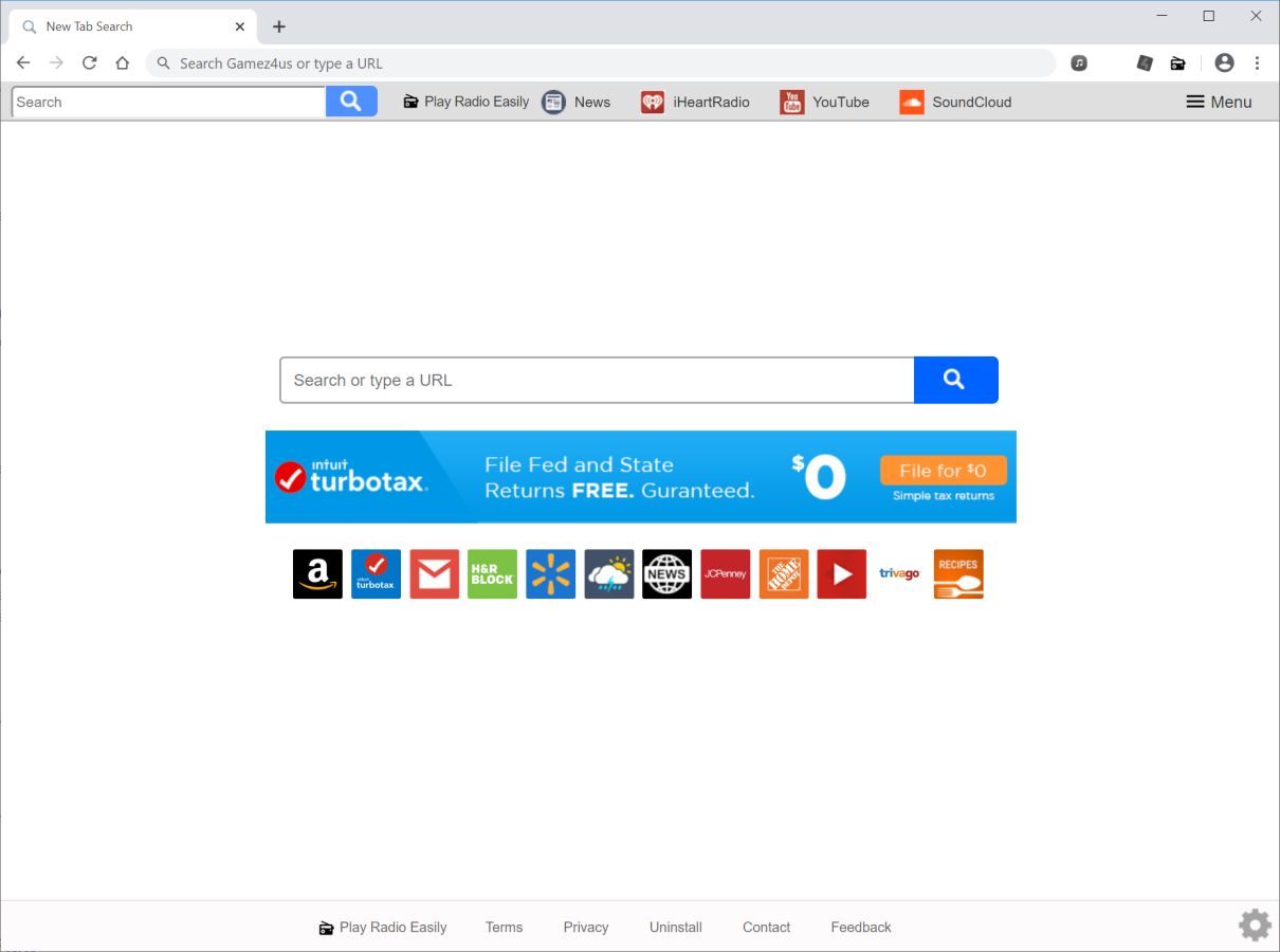 Image: Chrome browser is redirected to search.playradioeasilytab.com