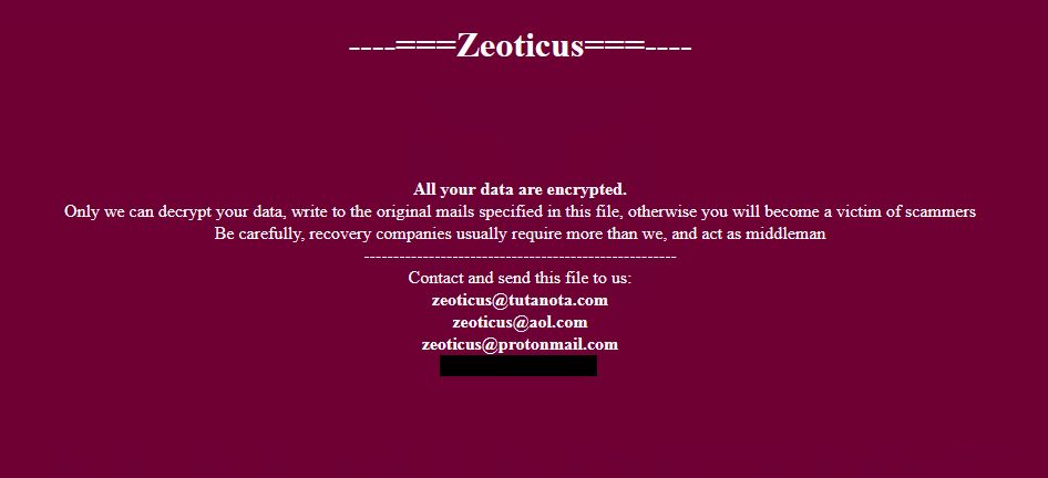 Image: zeoticus@tutanota.com.zeoticus ransomware