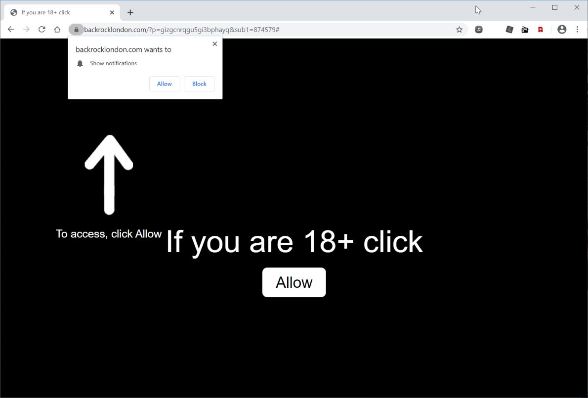 Image: Chrome browser is redirected to Backrocklondon.com