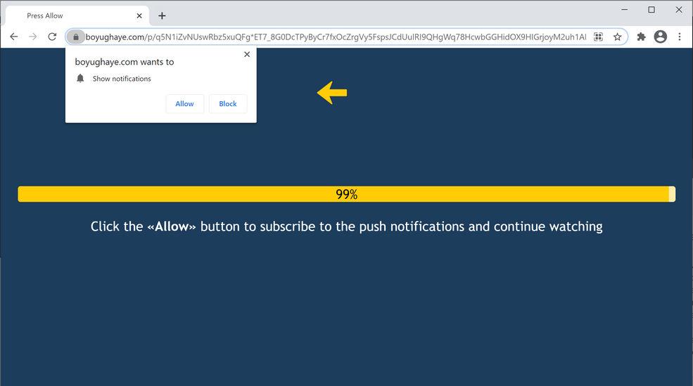 Image: Chrome browser is redirected to Boyughaye.com