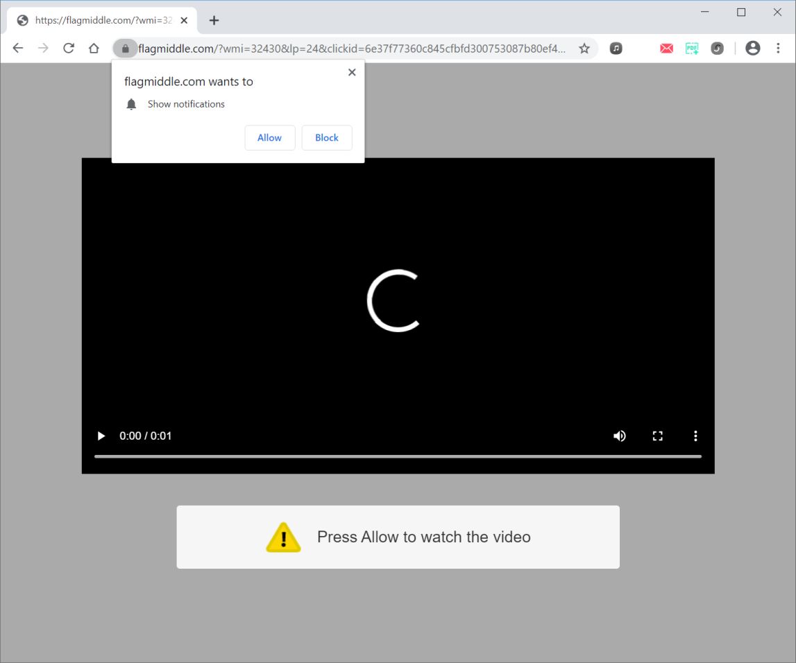 Image: Chrome browser is redirected to Flagmiddle.com