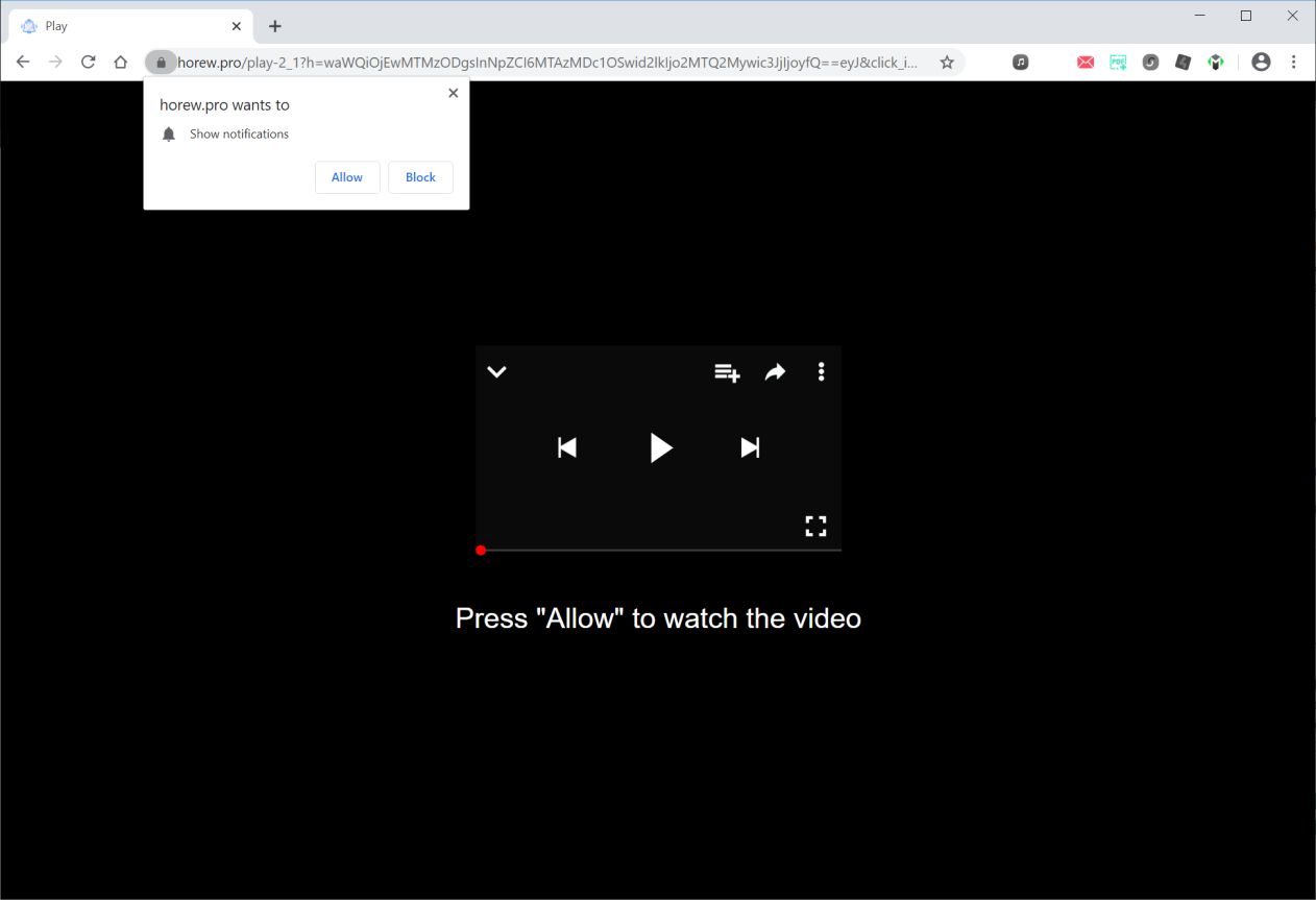 Image: Chrome browser is redirected to Horew.pro