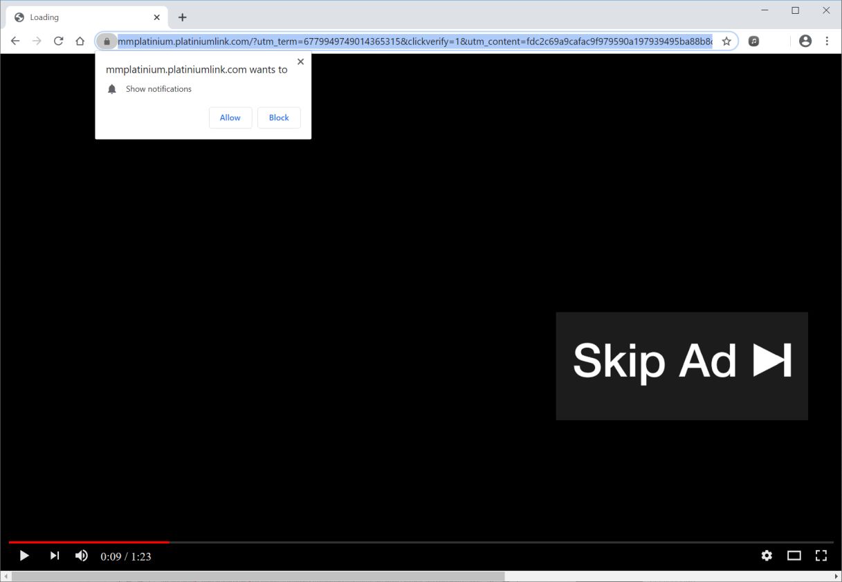 Image: Chrome browser is redirected to Mmplatinium.platiniumlink.com