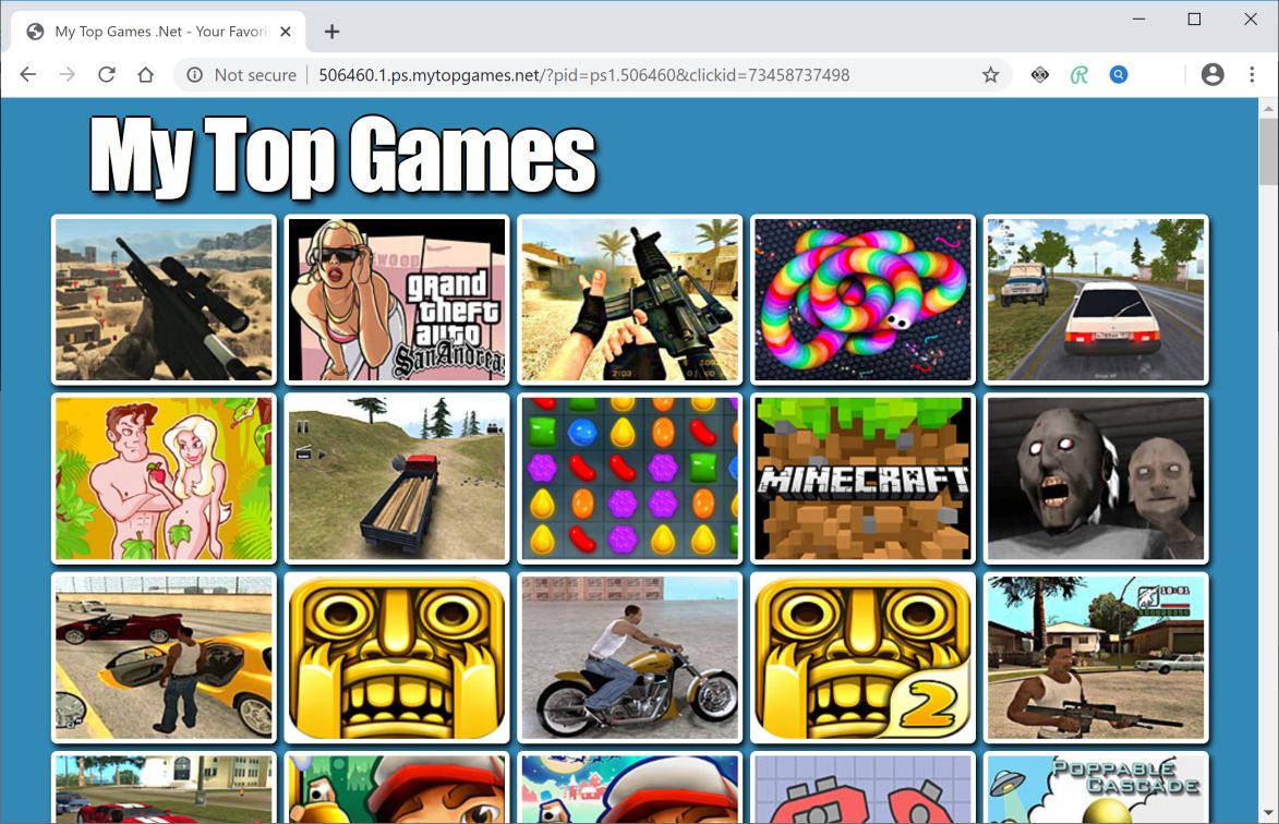 Изображение: браузер Chrome перенаправлен на Mytopgames.net