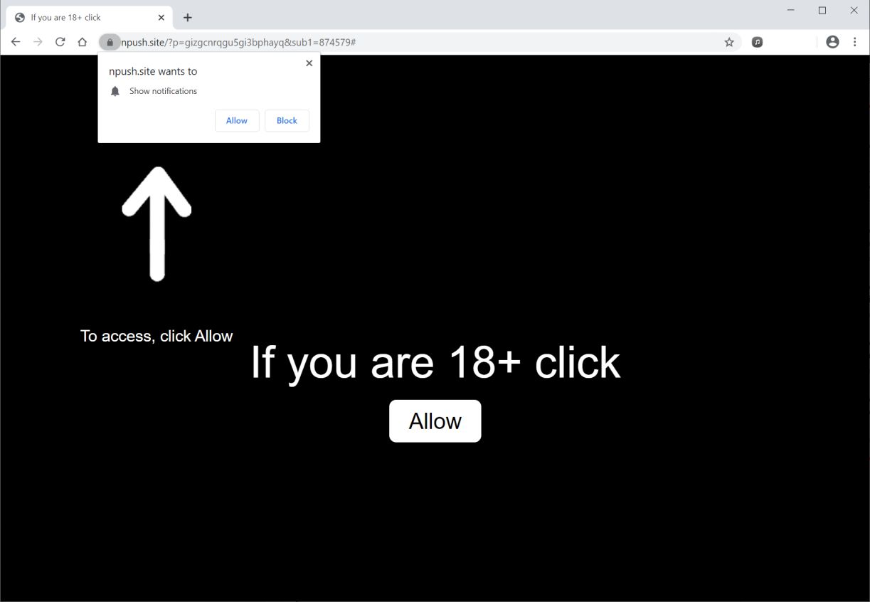 Image: Chrome browser is redirected to Npush.site