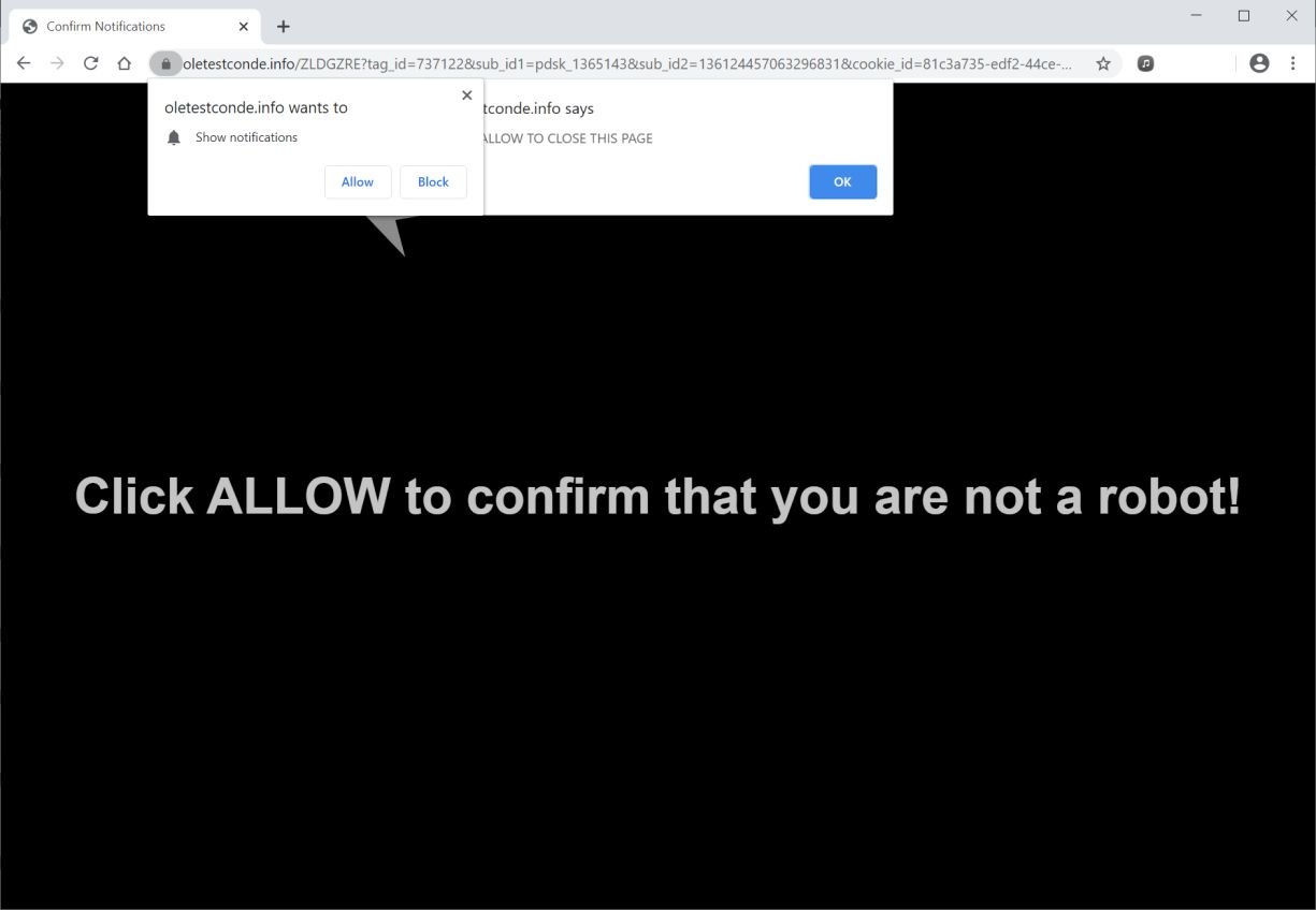 Image: Chrome browser is redirected to Oletestconde.info