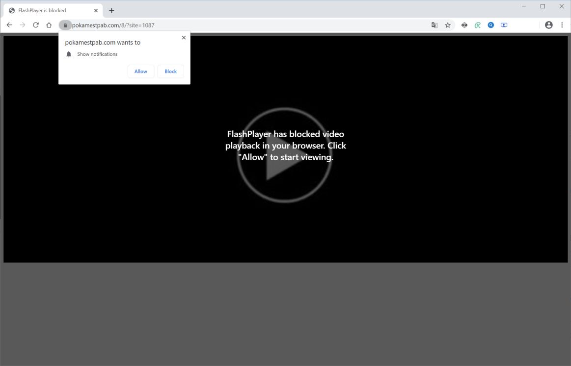 Image: Chrome browser is redirected to Pokamestpab.com