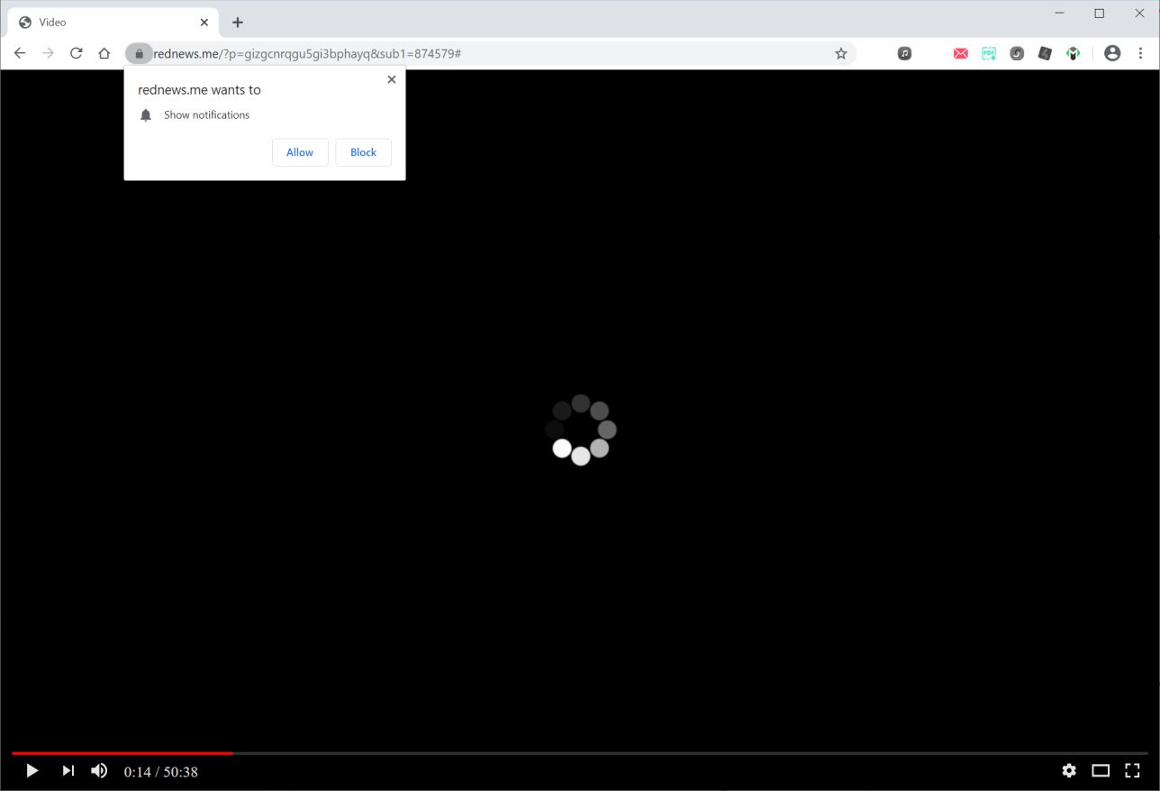 Image: Chrome browser is redirected to Rednews.me