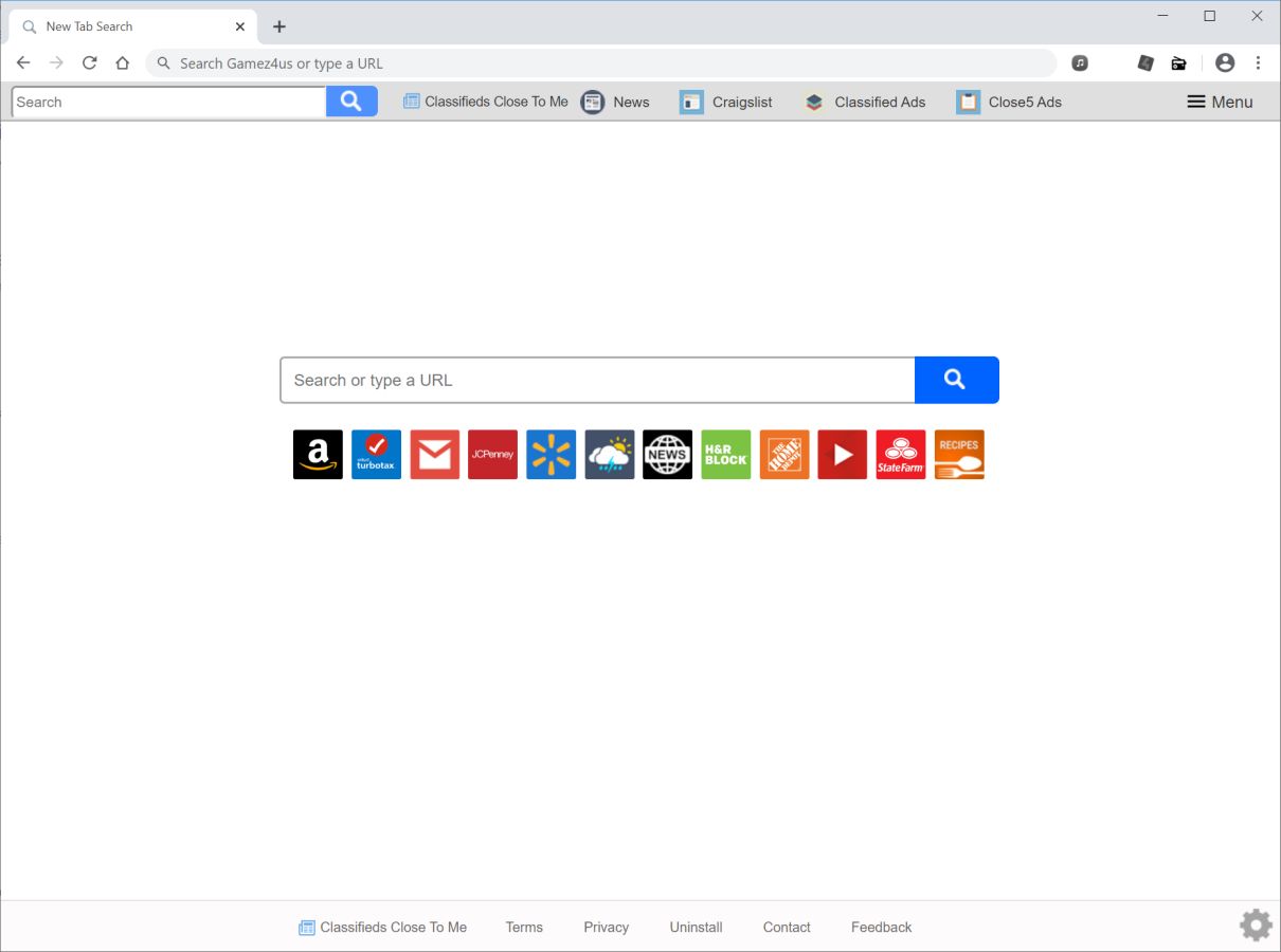 Image: Chrome browser is redirected to search.classifiedsclosetometab.com