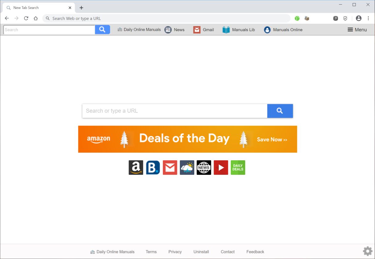 Image: Chrome browser is redirected to search.dailyonlinemanualstab.com