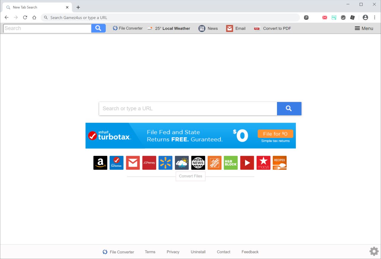 Image: Chrome browser is redirected to search.hfileconverter.co