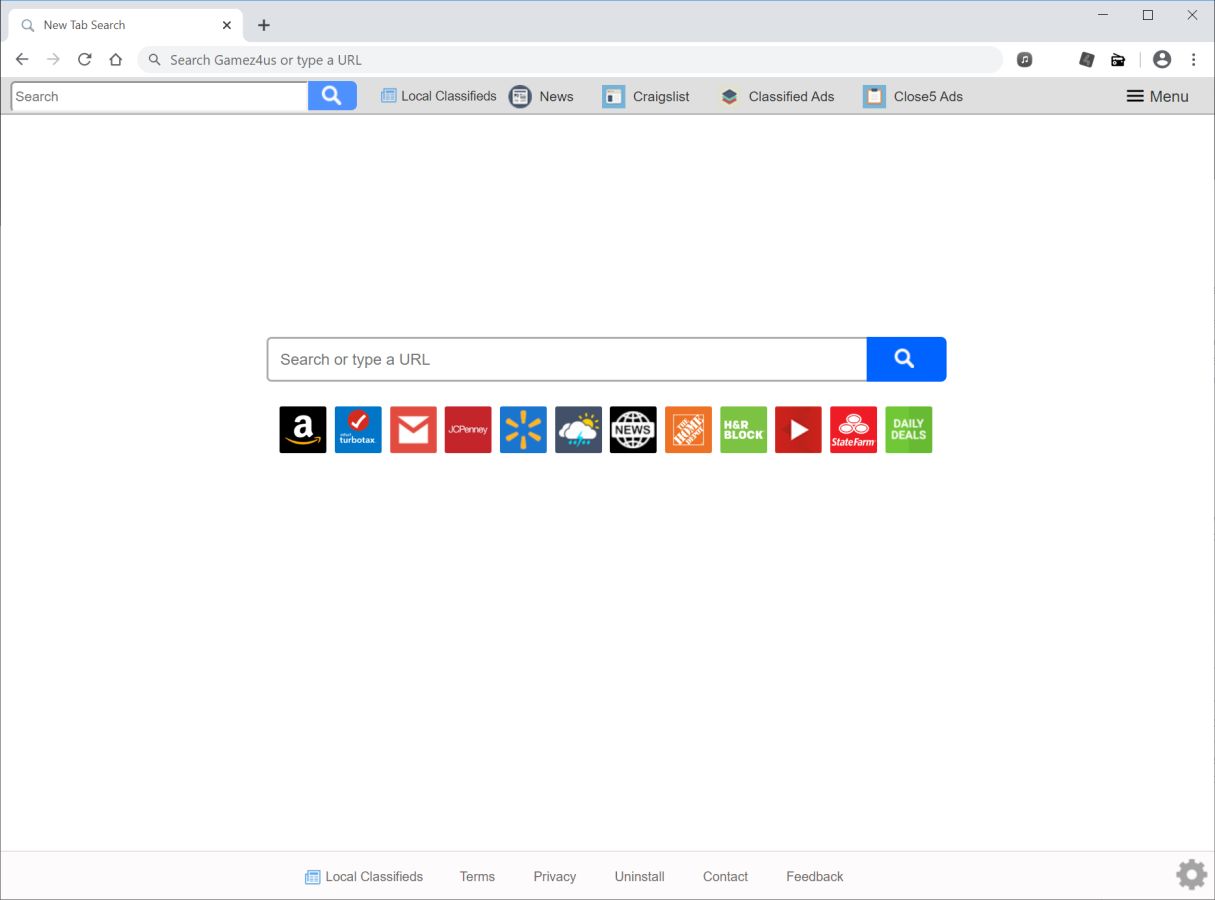 Image: Chrome browser is redirected to search.localclassifiedslisttab.com