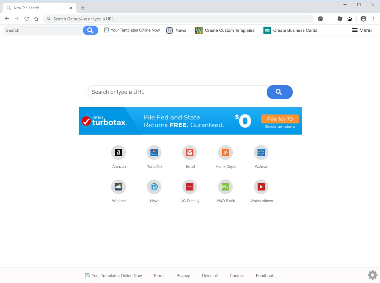 Image: Chrome browser is redirected to search.yourtemplatesonlinenowtab.com