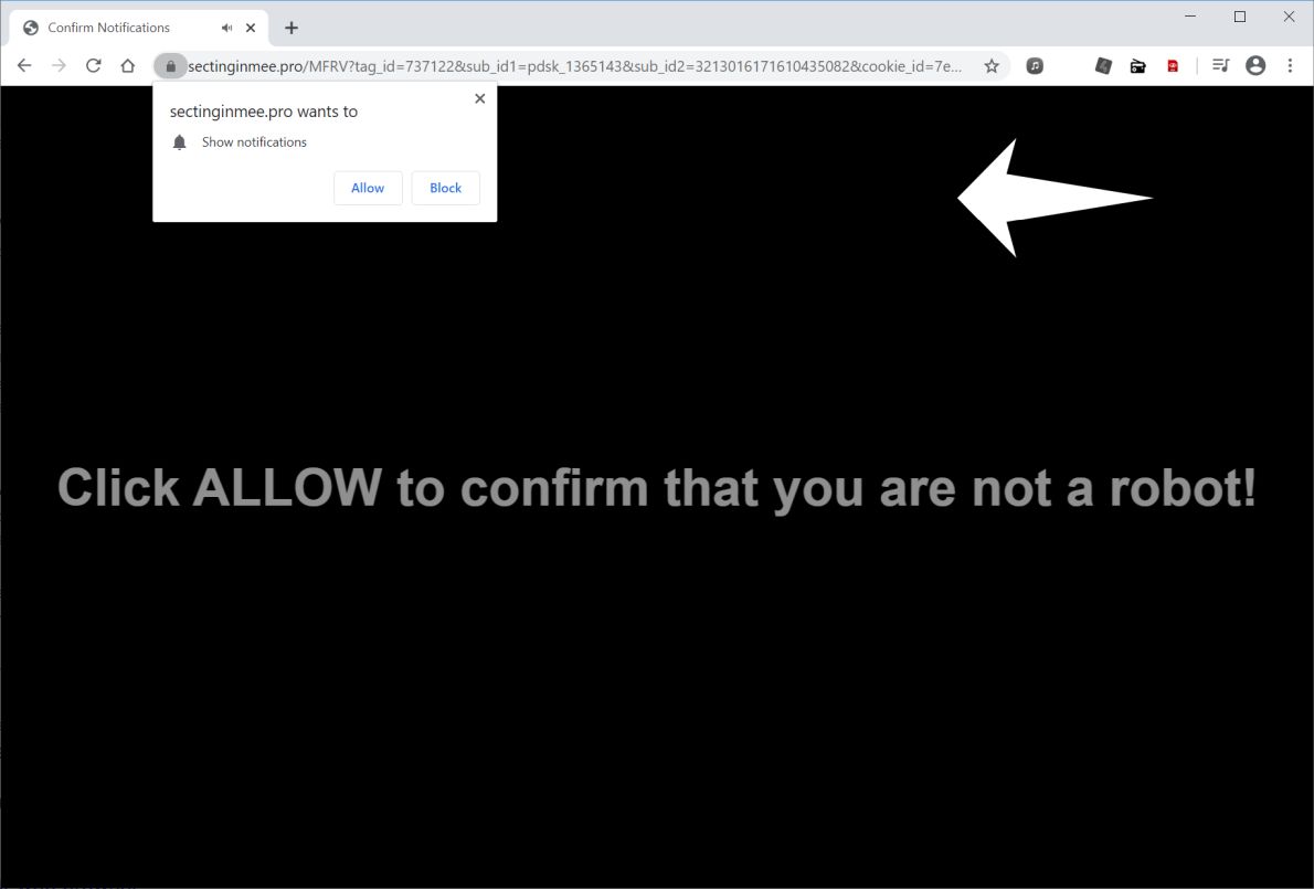 Image: Chrome browser is redirected to Sectinginmee.pro