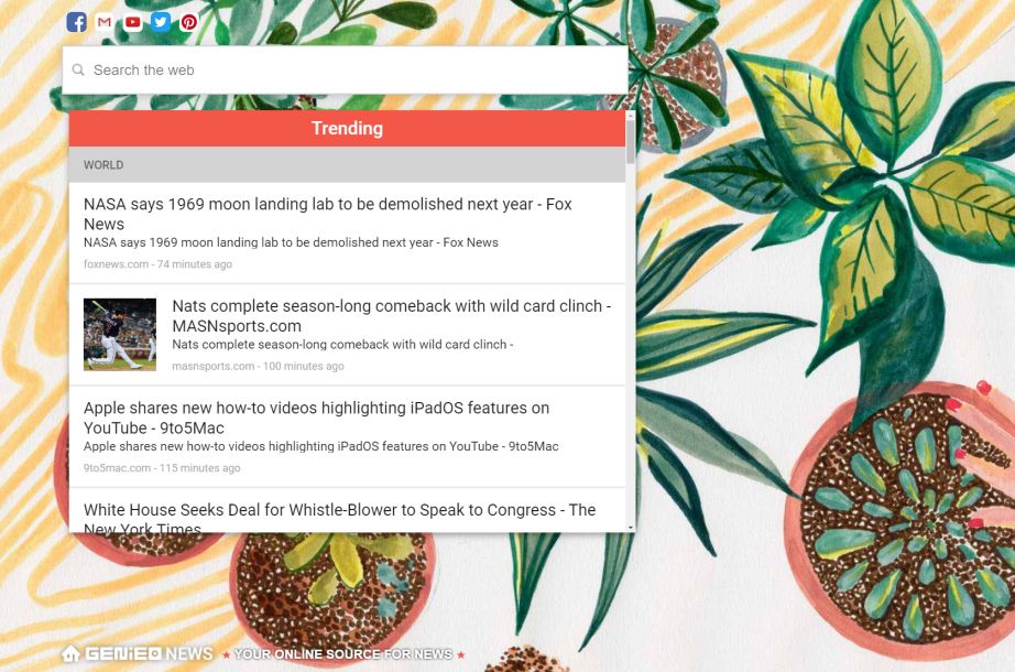 Image: Chrome browser is redirected to tab.genieonews.com