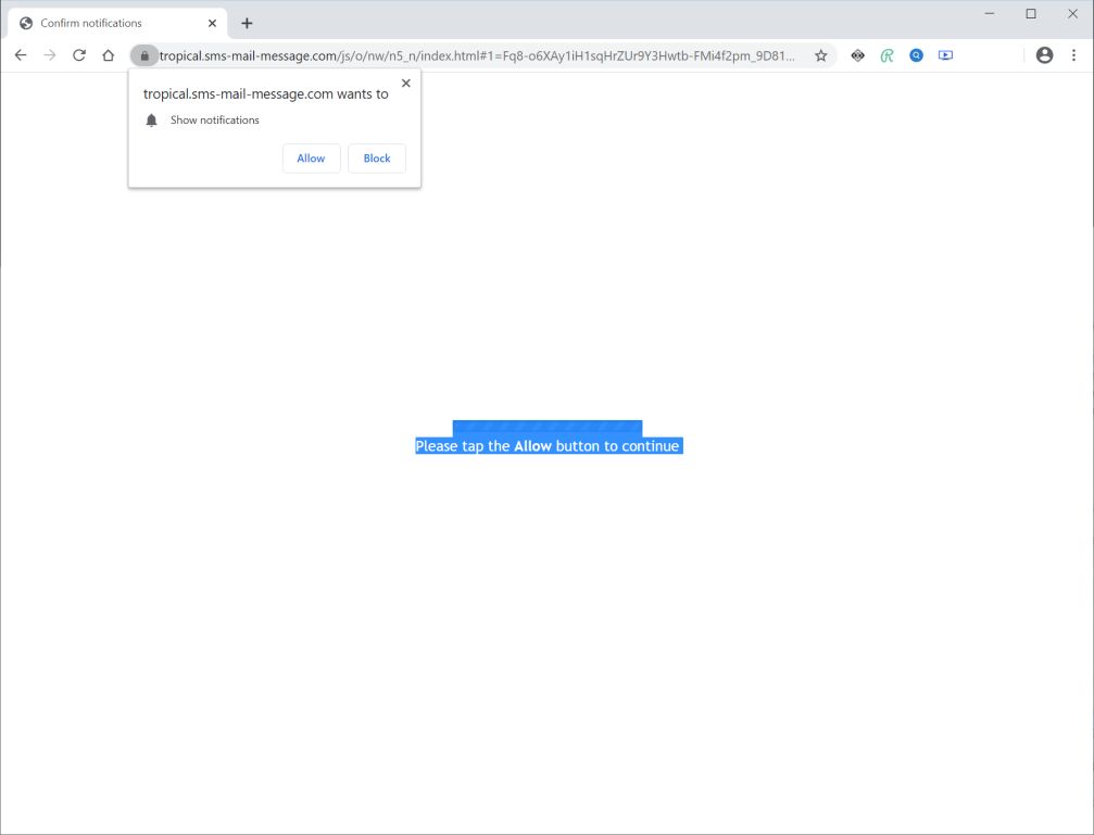 Image: Chrome browser is redirected to Tropical.sms-mail-message.com