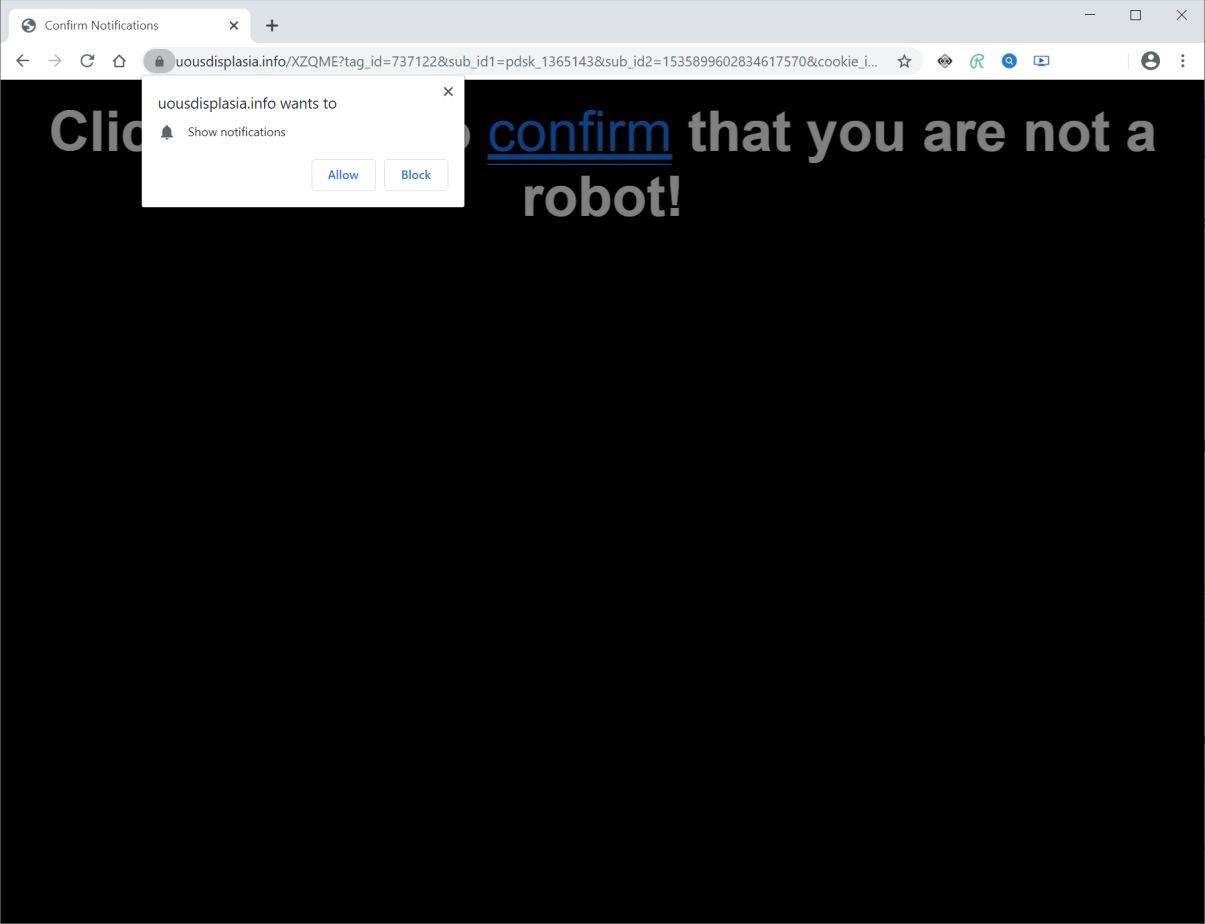 Image: Chrome browser is redirected to Uousdisplasia.info