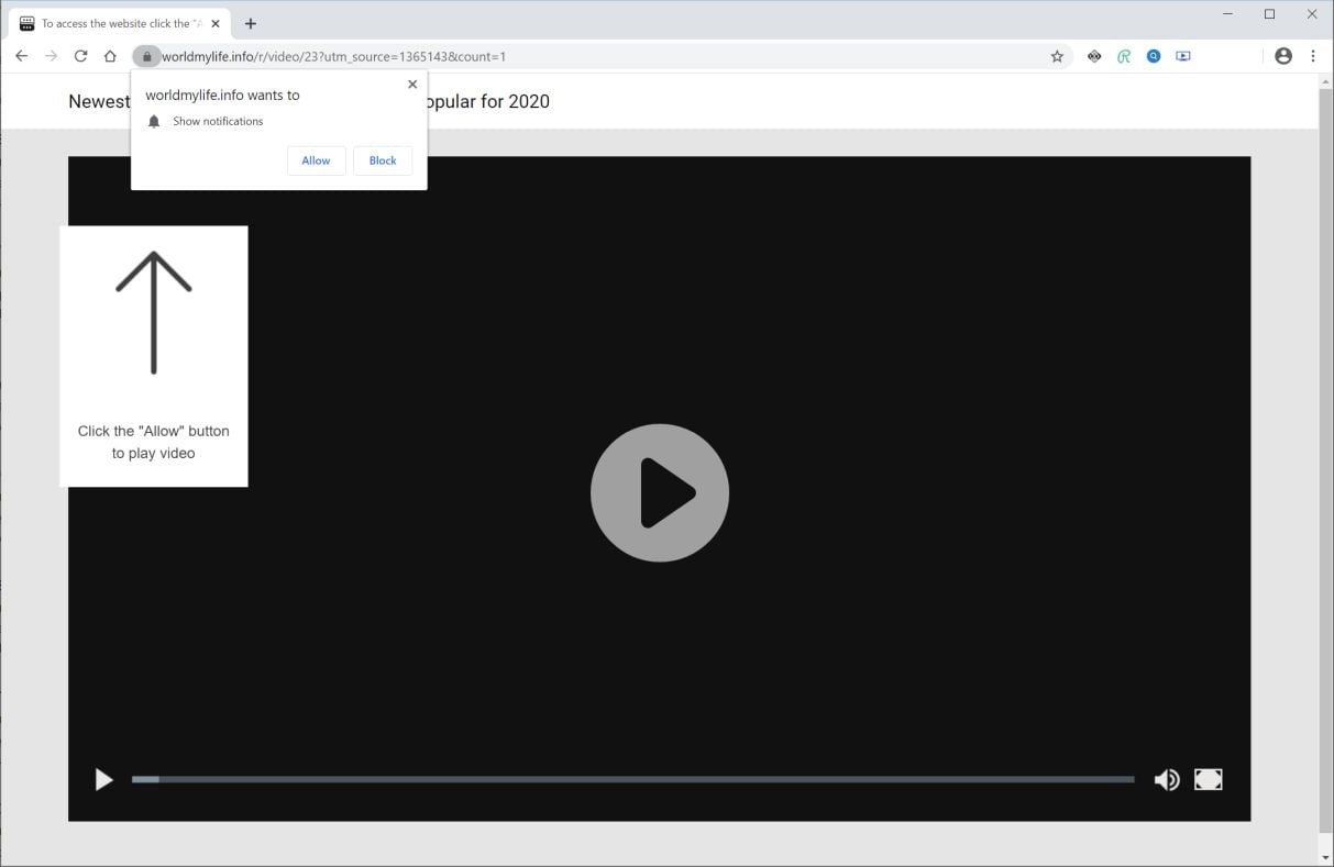 Image: Chrome browser is redirected to Worldmylife.info