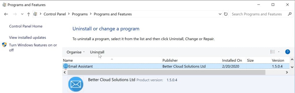 Image: Chrome browser is redirected to Email Assistant