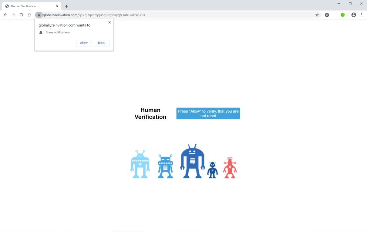 Image: Chrome browser is redirected to Globallyreinvation.com