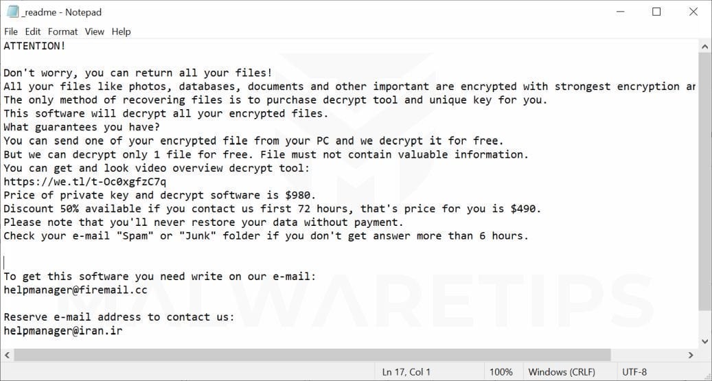 Image: Helpmanager@iran.ir Ransomware