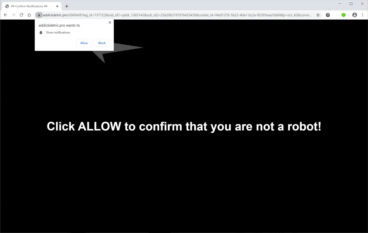 Image: Chrome browser is redirected to Addickdetric.pro
