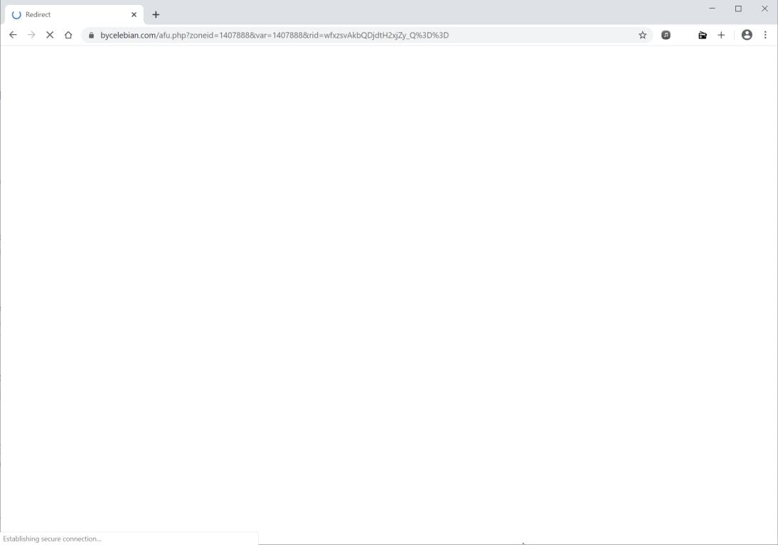 Image: Chrome browser is redirected to Bycelebian.com