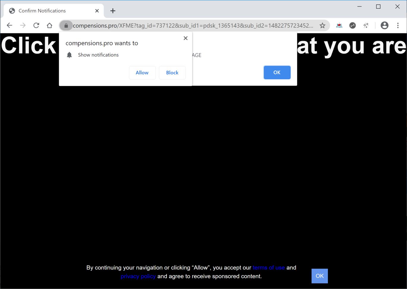 Image: Chrome browser is redirected to Compensions.pro