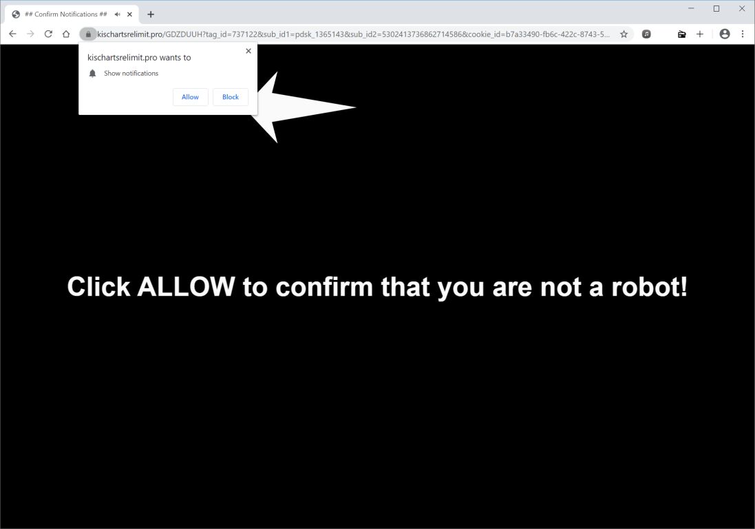 Image: Chrome browser is redirected to Kischartsrelimit.pro