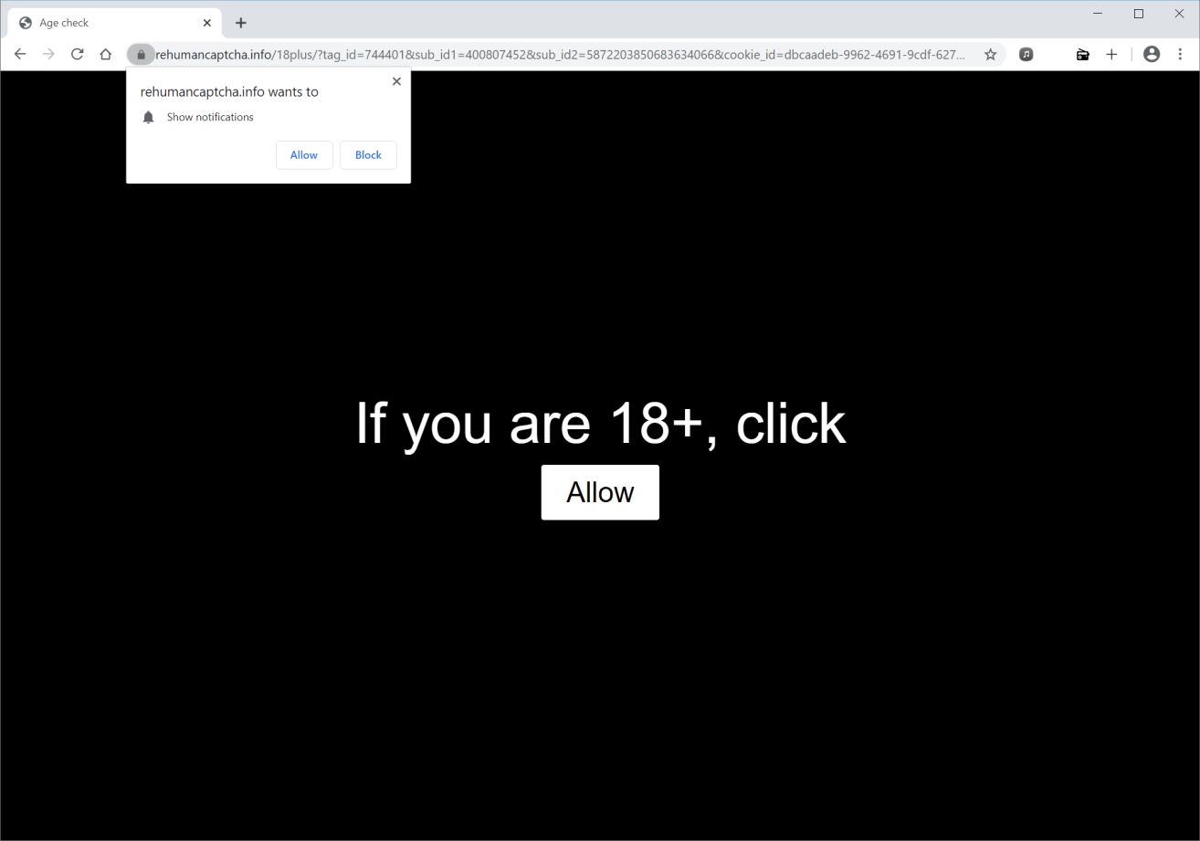 Image: Chrome browser is redirected to Rehumancaptcha.info