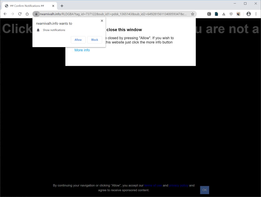 Image: Chrome browser is redirected to Rwarnivalh.info