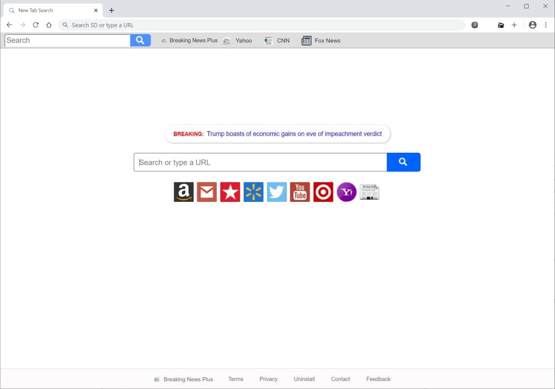 Image: Chrome browser is redirected to search.hbreakingnewsplus.com