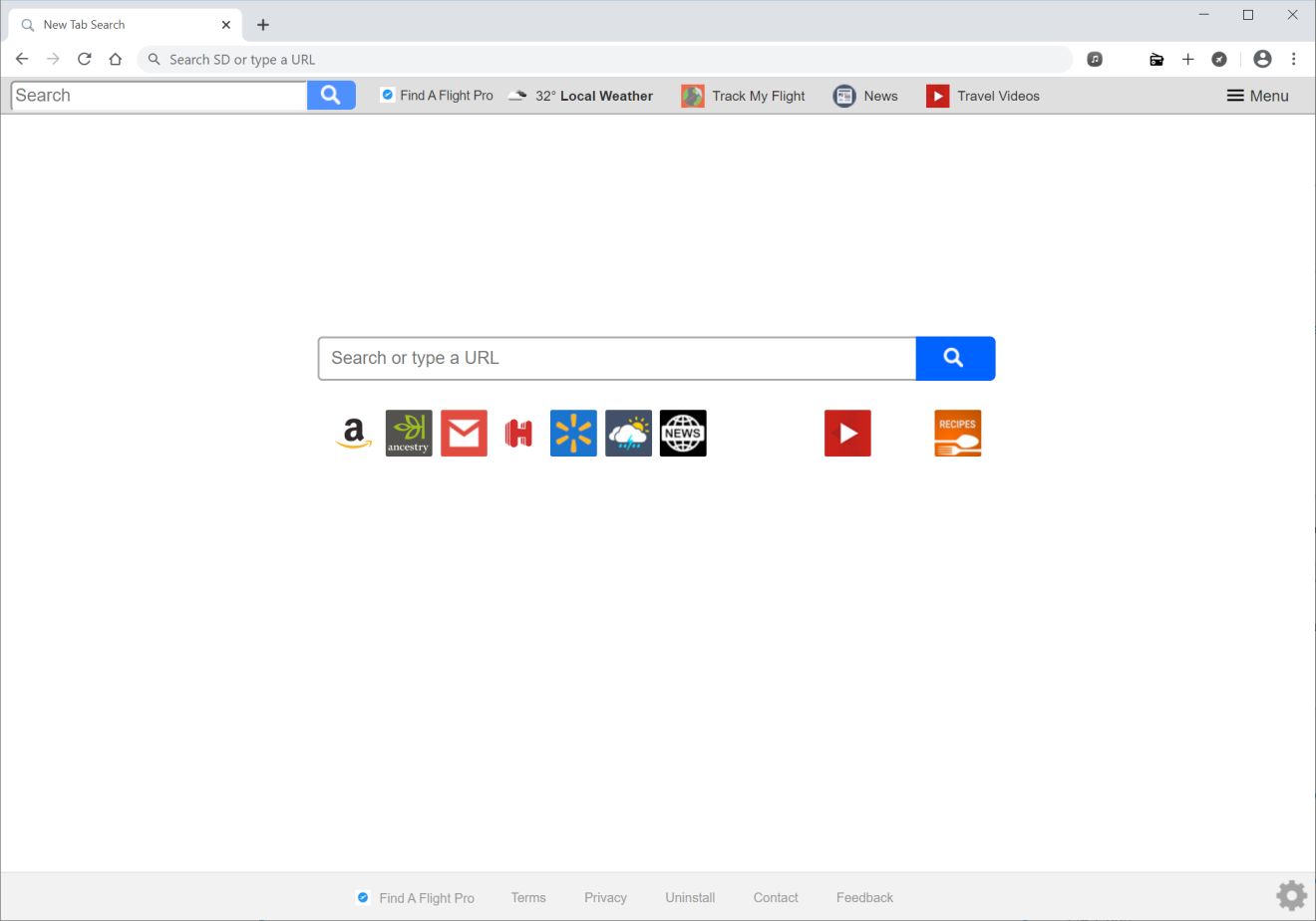 Image: Chrome browser is redirected to search.hfindaflightpro.com