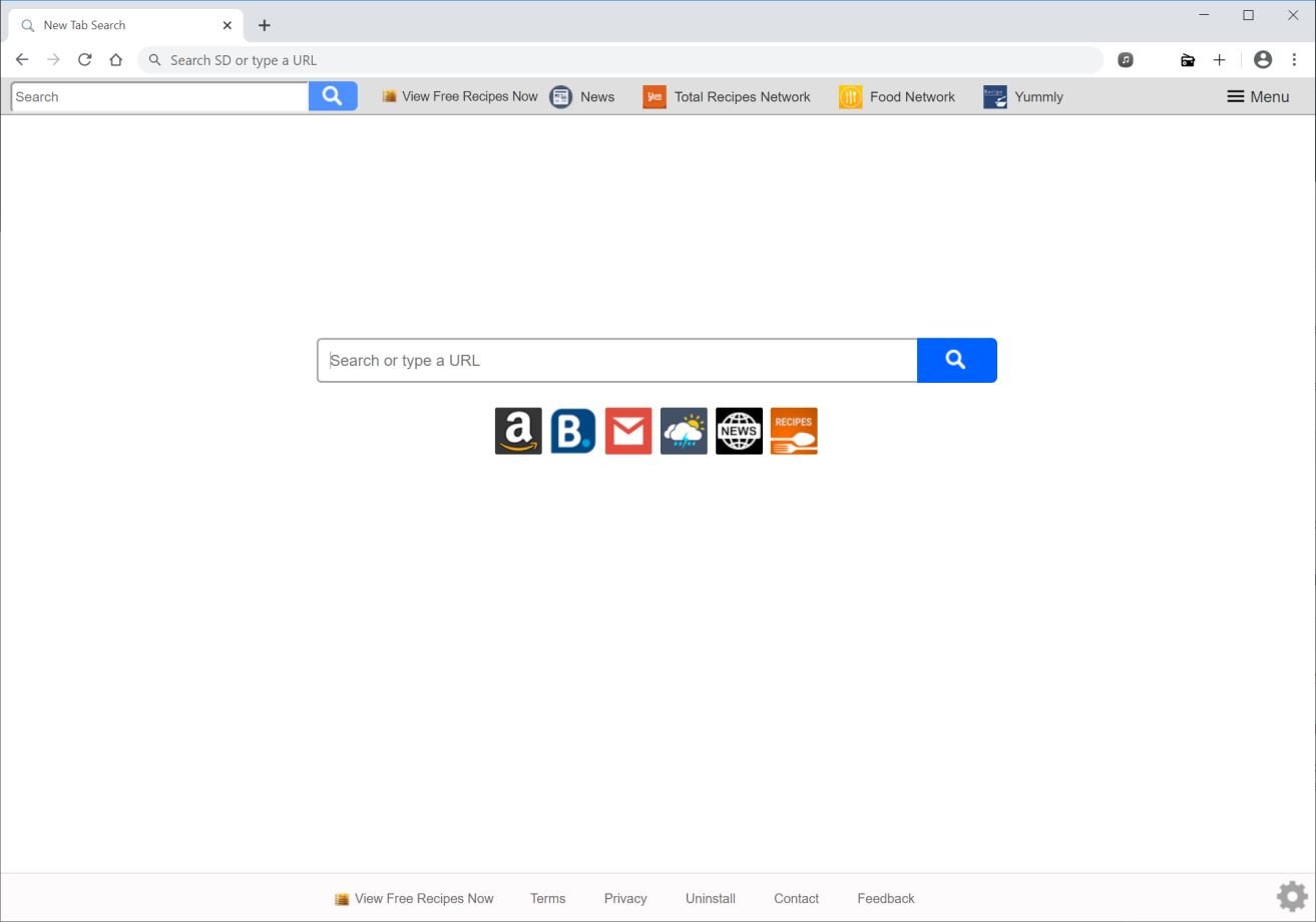 Image: Chrome browser is redirected to search.viewfreerecipesnowtab.com