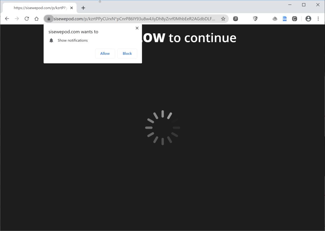 Image: Chrome browser is redirected to Sisewepod.com