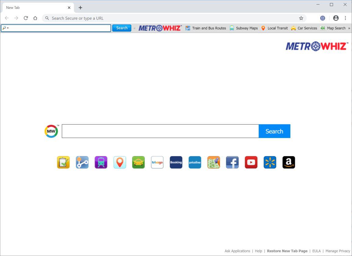 Изображение: браузер Chrome перенаправлен на MetroWhiz