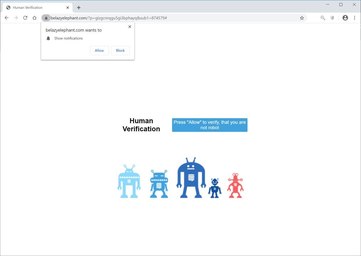 Image: Chrome browser is redirected to Belazyelephant.com