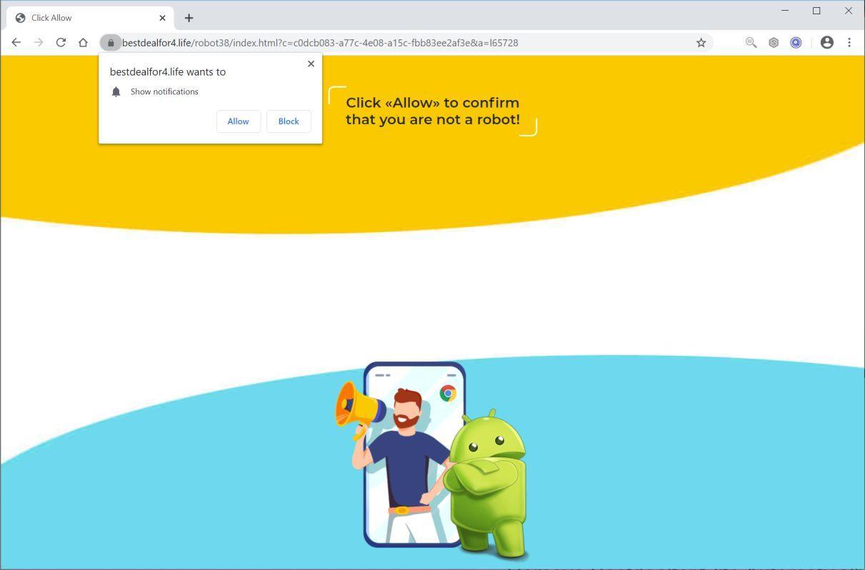 Image: Chrome browser is redirected to Bestdealfor4.life