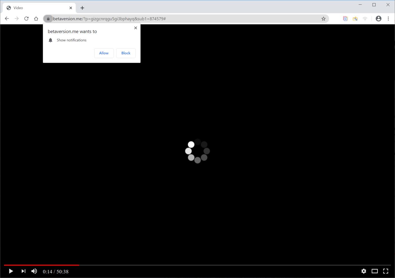 Image: Chrome browser is redirected to Betaversion.me