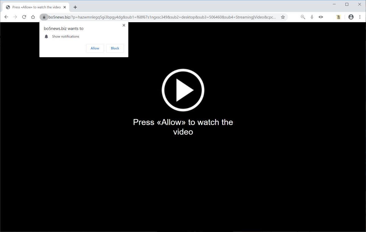 Image: Chrome browser is redirected to Bo5news.biz