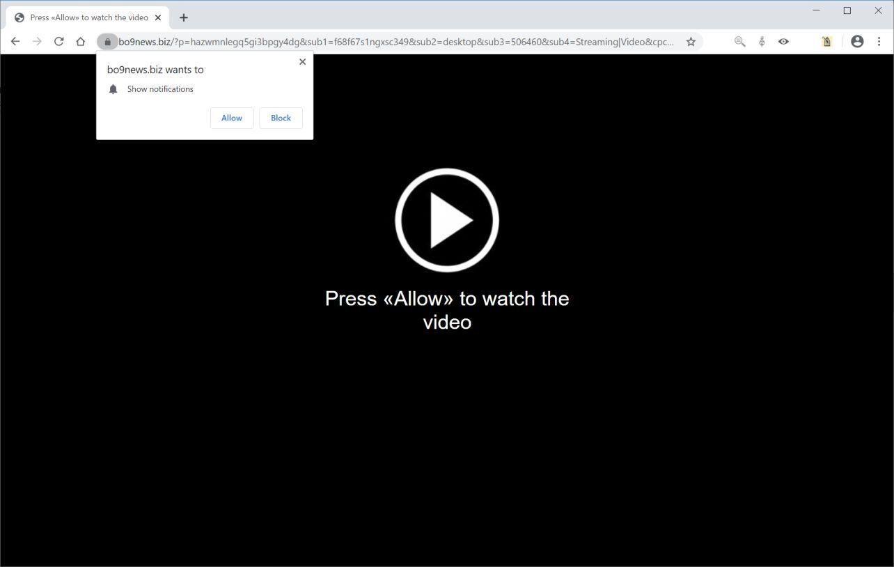 Image: Chrome browser is redirected to Bo9news.biz